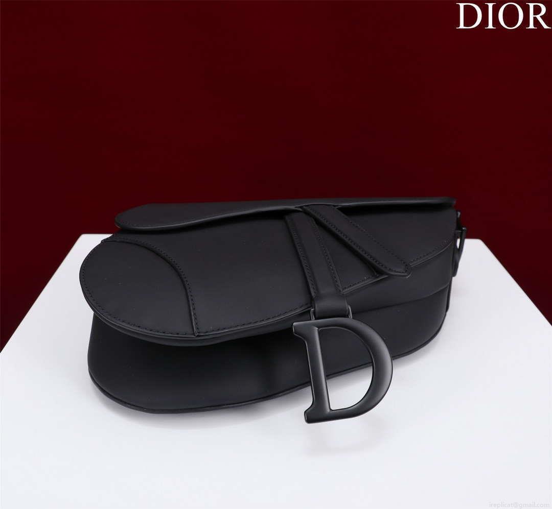 Dior M0456 Mini Saddle Bag With Strap plain matte Black Calfskin