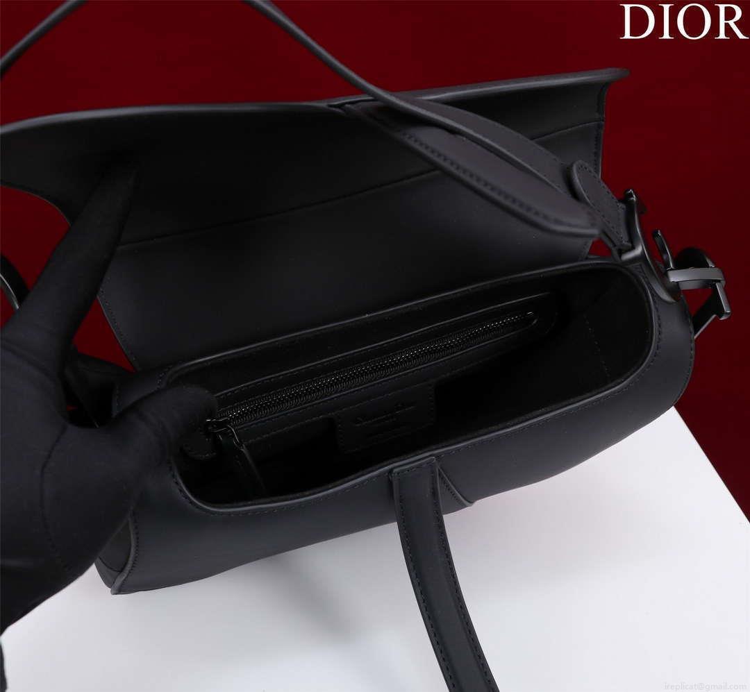 Dior M0456 Mini Saddle Bag With Strap plain matte Black Calfskin