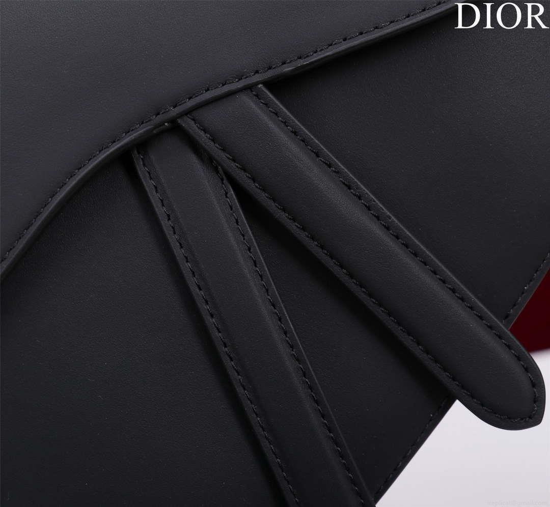 Dior M0456 Mini Saddle Bag With Strap plain matte Black Calfskin