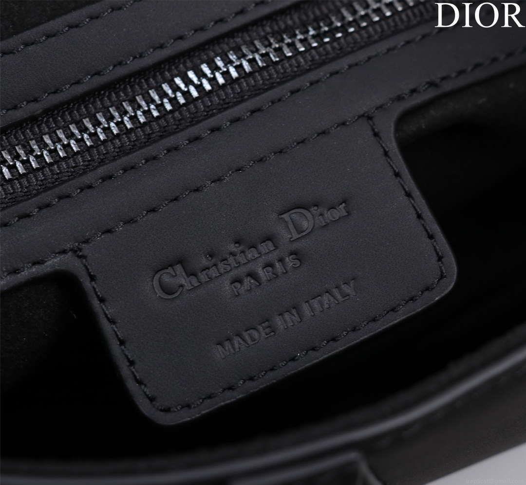 Dior M0456 Mini Saddle Bag With Strap plain matte Black Calfskin