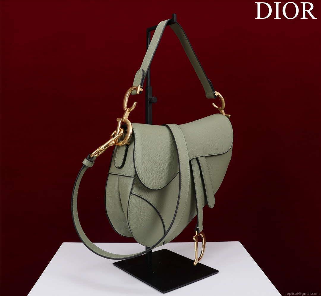Dior M0455 Saddle Bag With Strap Green Grained Calfskin M0456