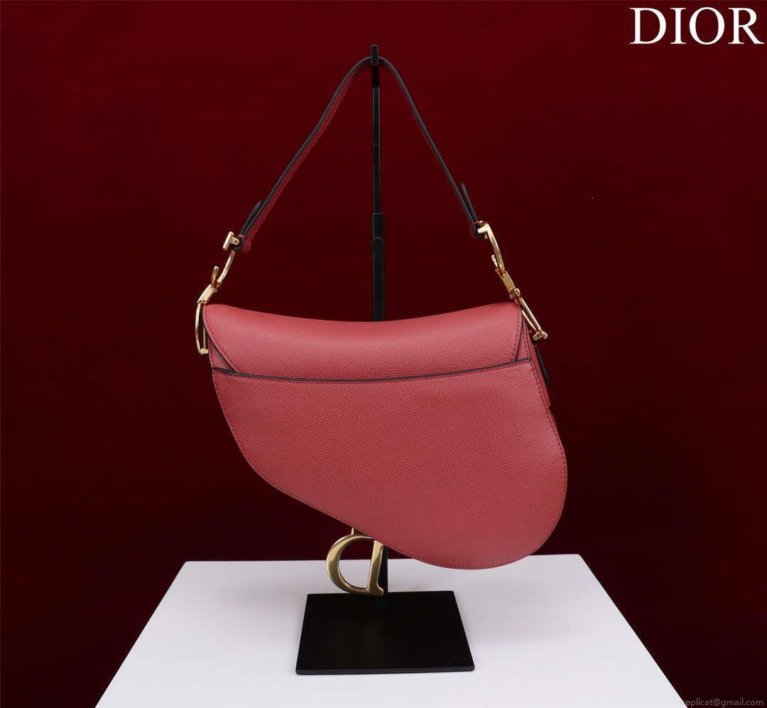 Dior M0455 Saddle Bag With Strap Red Grained Calfskin M0456