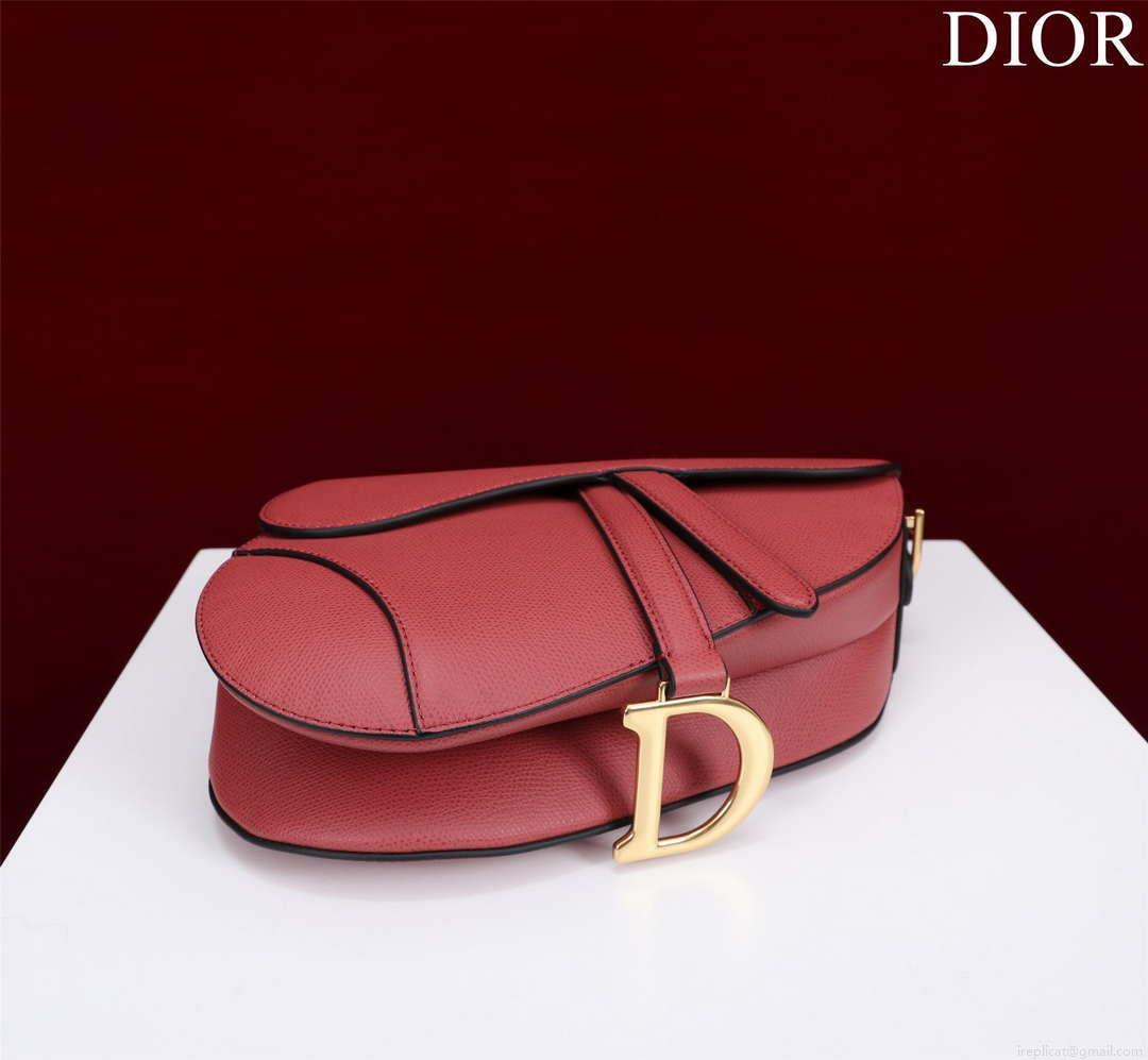 Dior M0455 Saddle Bag With Strap Red Grained Calfskin M0456