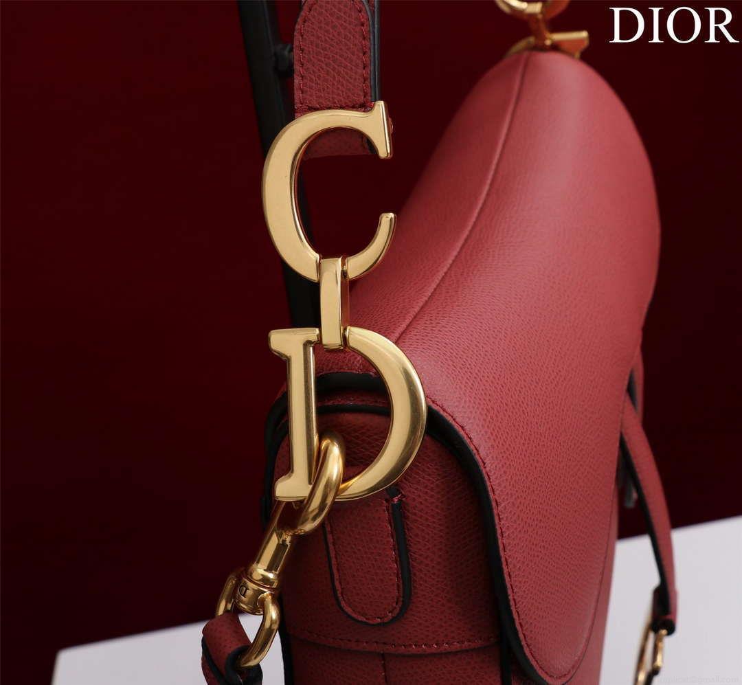 Dior M0455 Saddle Bag With Strap Red Grained Calfskin M0456