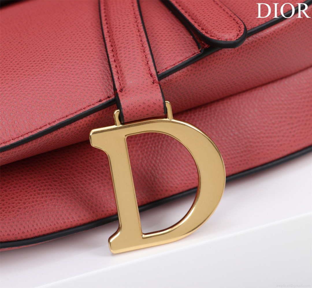 Dior M0455 Saddle Bag With Strap Red Grained Calfskin M0456