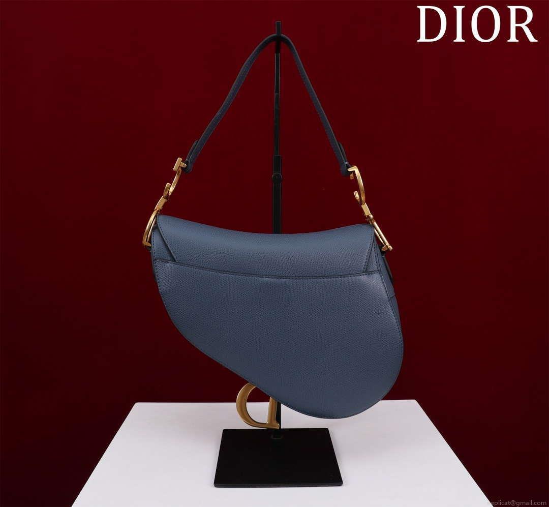 Dior M0455 Saddle Bag With Strap Navy Blue Grained Calfskin M0456