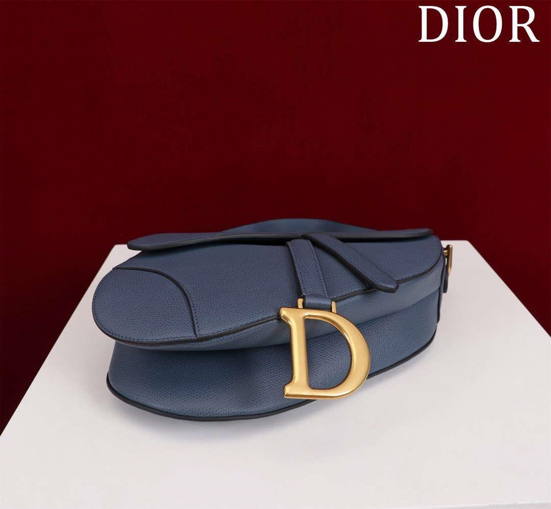 Dior M0455 Saddle Bag With Strap Navy Blue Grained Calfskin M0456