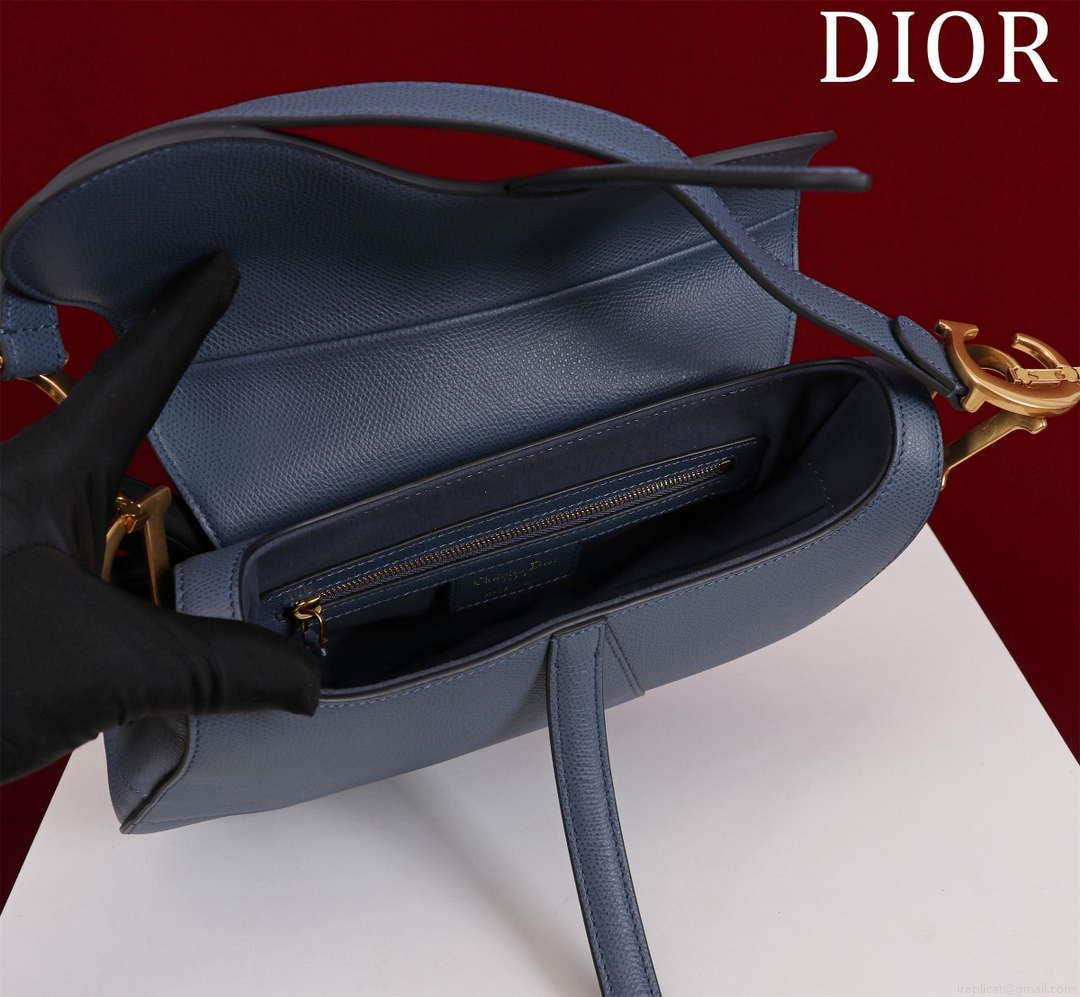 Dior M0455 Saddle Bag With Strap Navy Blue Grained Calfskin M0456
