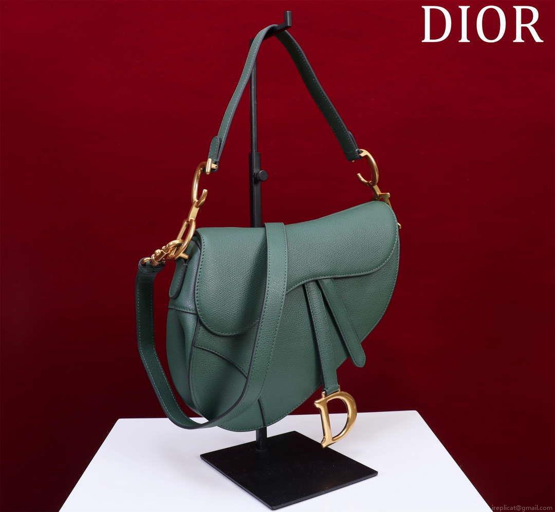 Dior M0455 Saddle Bag With Strap Dark Green Grained Calfskin M0456