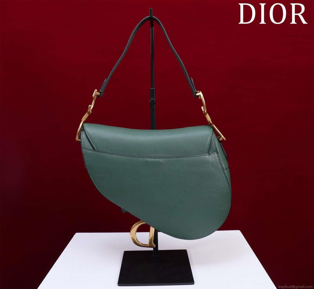 Dior M0455 Saddle Bag With Strap Dark Green Grained Calfskin M0456