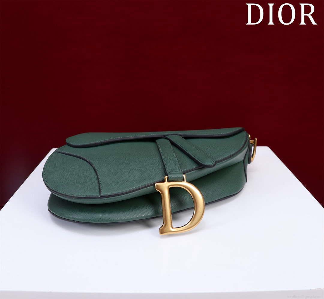 Dior M0455 Saddle Bag With Strap Dark Green Grained Calfskin M0456