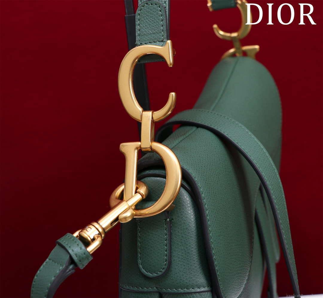 Dior M0455 Saddle Bag With Strap Dark Green Grained Calfskin M0456