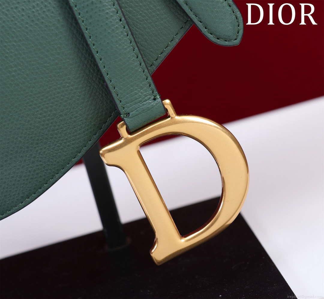 Dior M0455 Saddle Bag With Strap Dark Green Grained Calfskin M0456