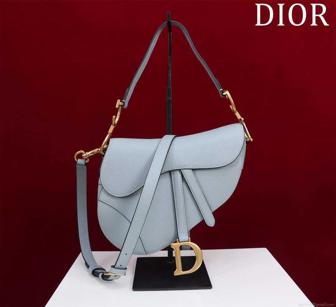 Dior M0455 Saddle Bag With Strap Blue Grained Calfskin M0456