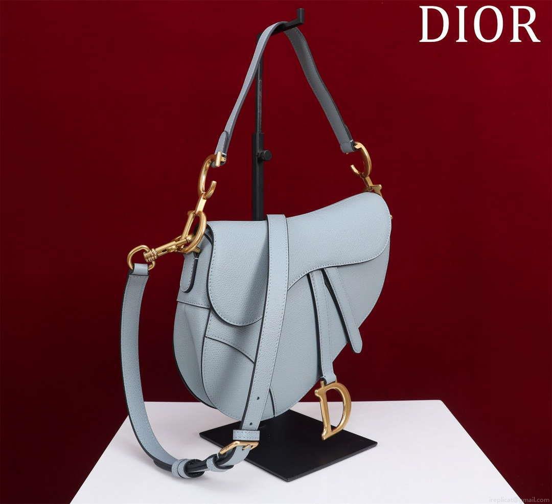 Dior M0455 Saddle Bag With Strap Blue Grained Calfskin M0456