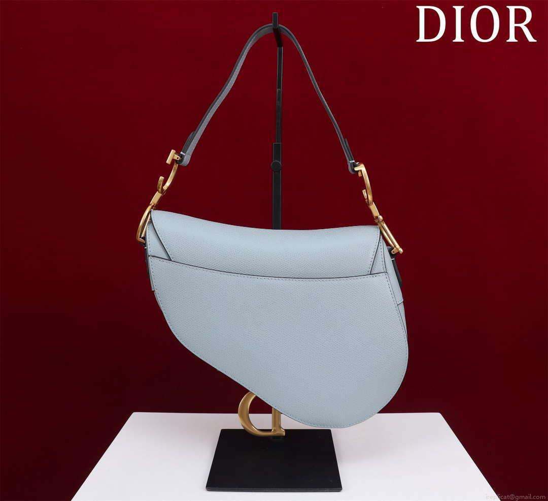 Dior M0455 Saddle Bag With Strap Blue Grained Calfskin M0456