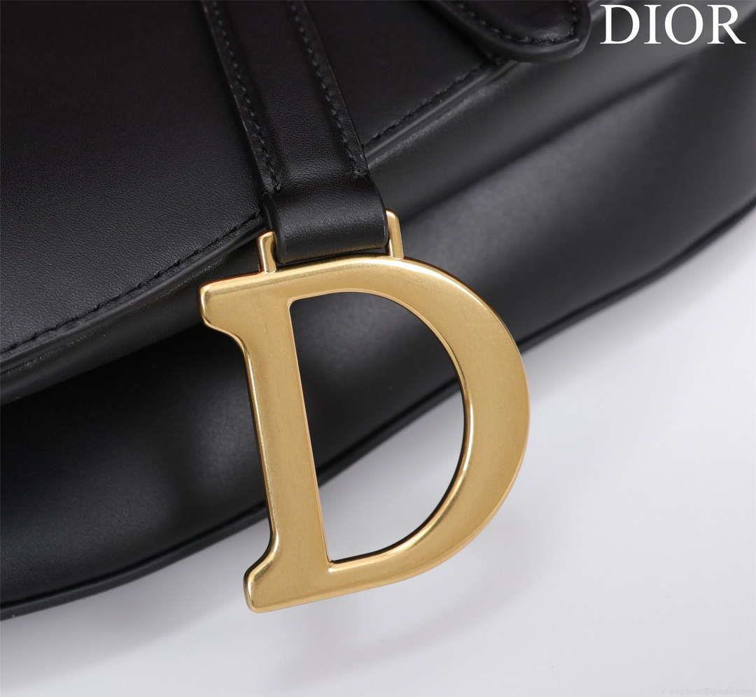 Dior M0455 Saddle Bag With Strap plain weave Black Calfskin M0456