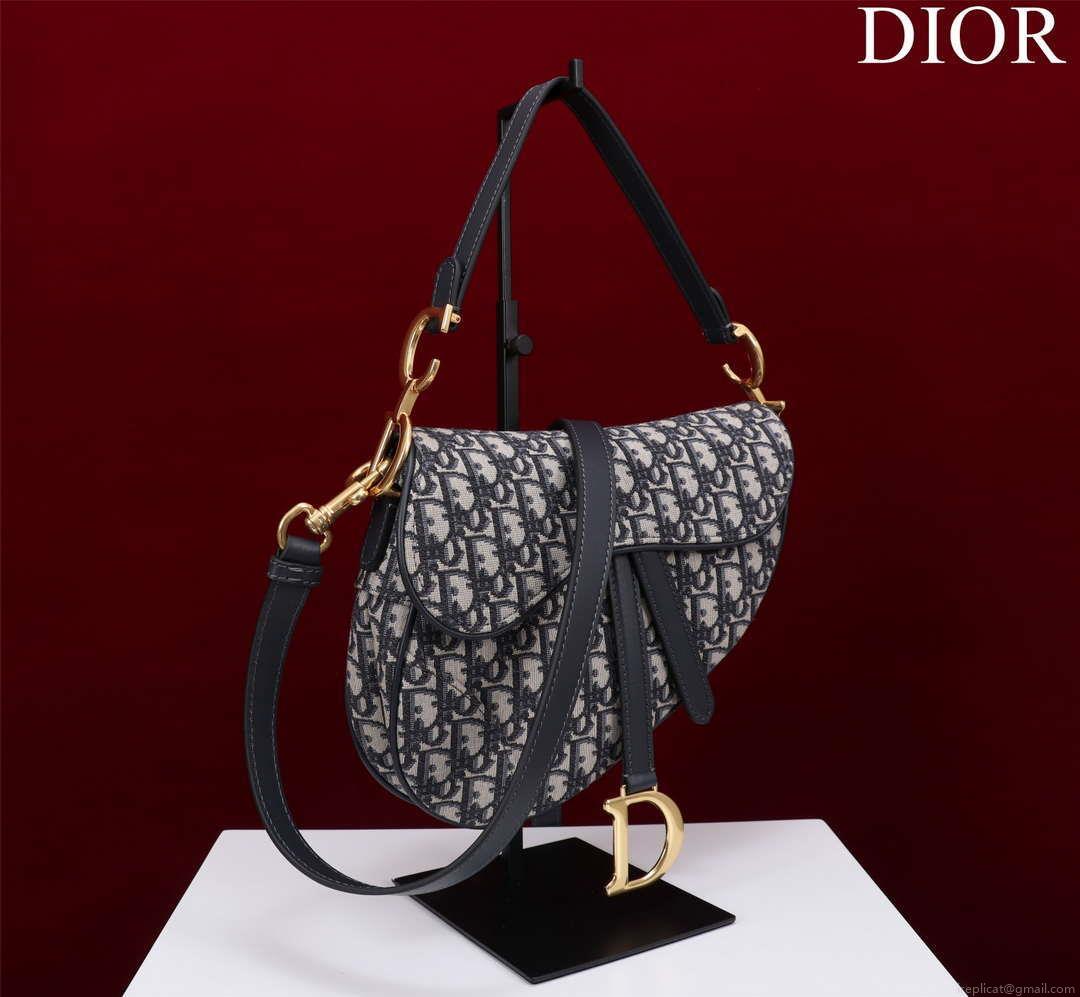 Dior M0455 Saddle Bag With Strap Blue Dior Oblique Jacquard M0456