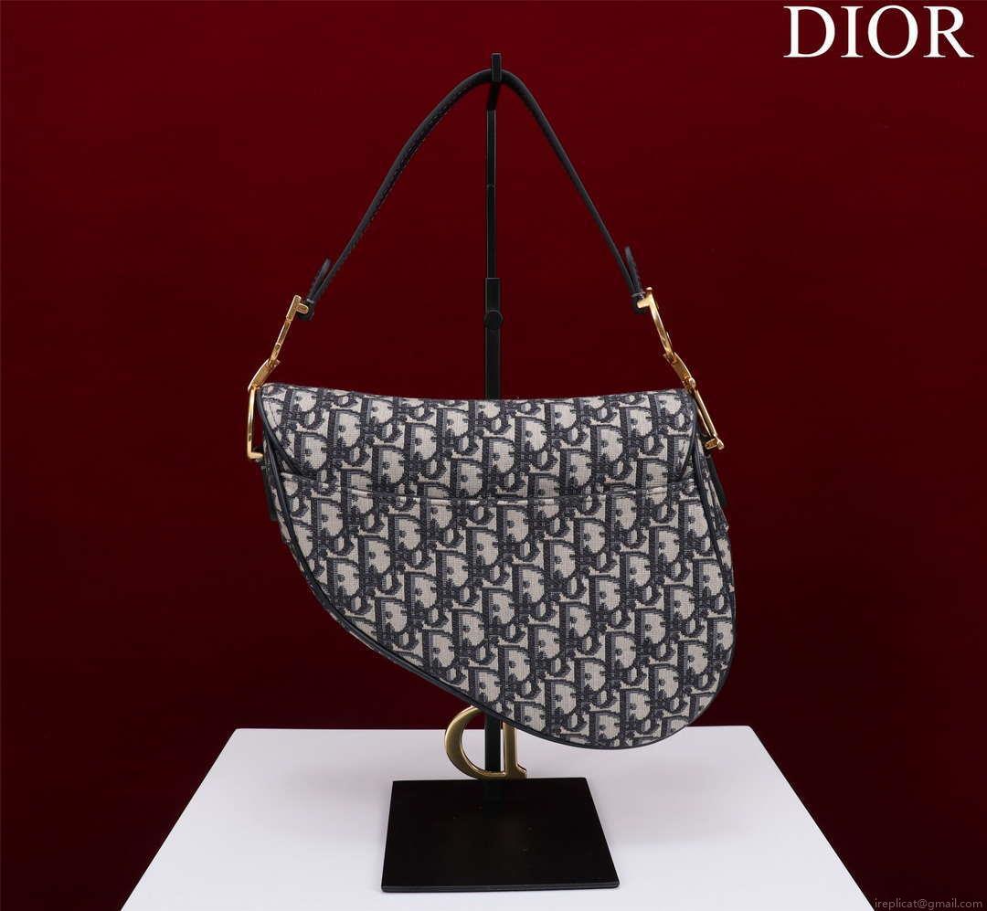 Dior M0455 Saddle Bag With Strap Blue Dior Oblique Jacquard M0456