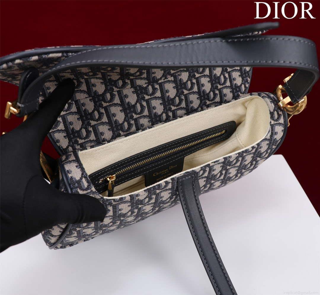 Dior M0455 Saddle Bag With Strap Blue Dior Oblique Jacquard M0456