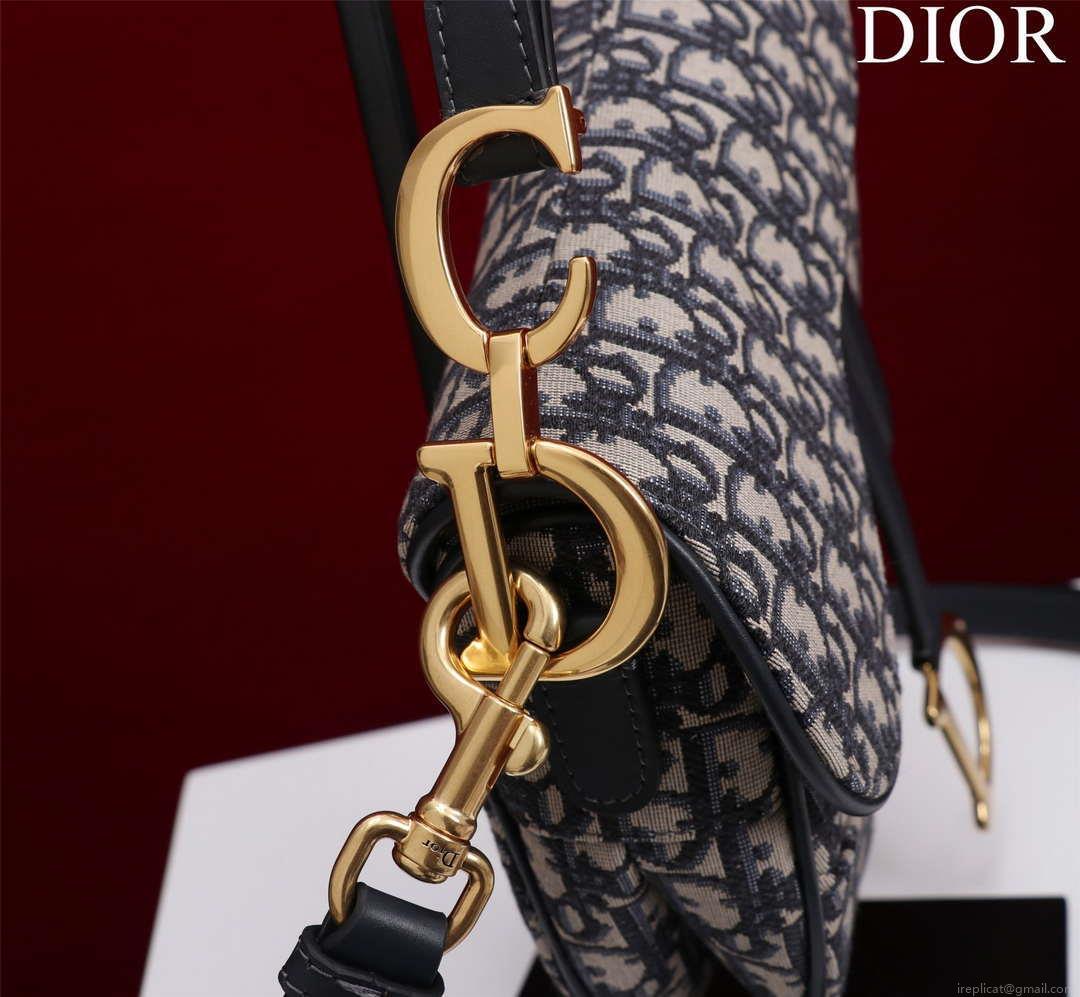 Dior M0455 Saddle Bag With Strap Blue Dior Oblique Jacquard M0456