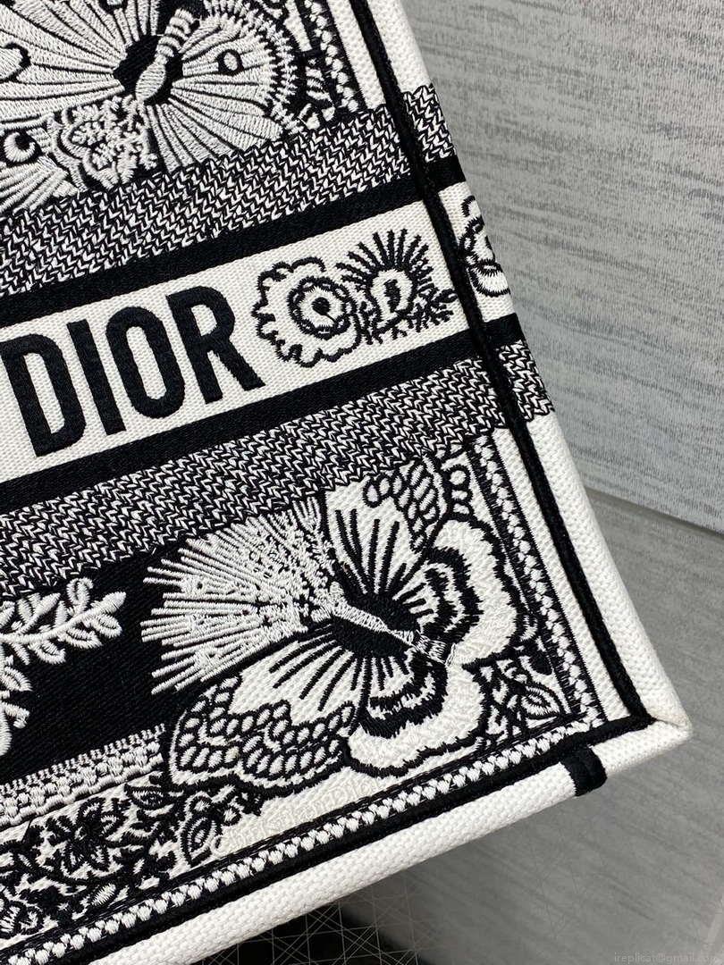 Dior M1296 Book Tote Medium Black and White Butterfly Bandana Embroidery M093