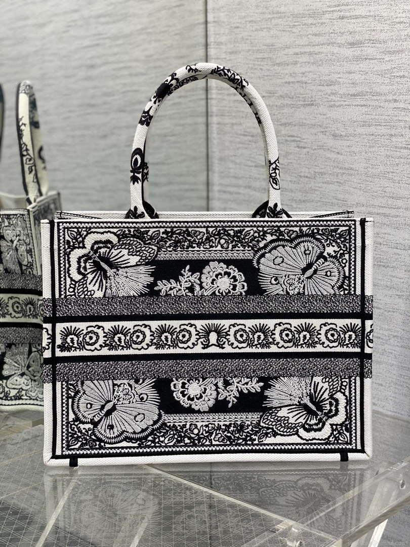 Dior M1296 Book Tote Medium Black and White Butterfly Bandana Embroidery M093