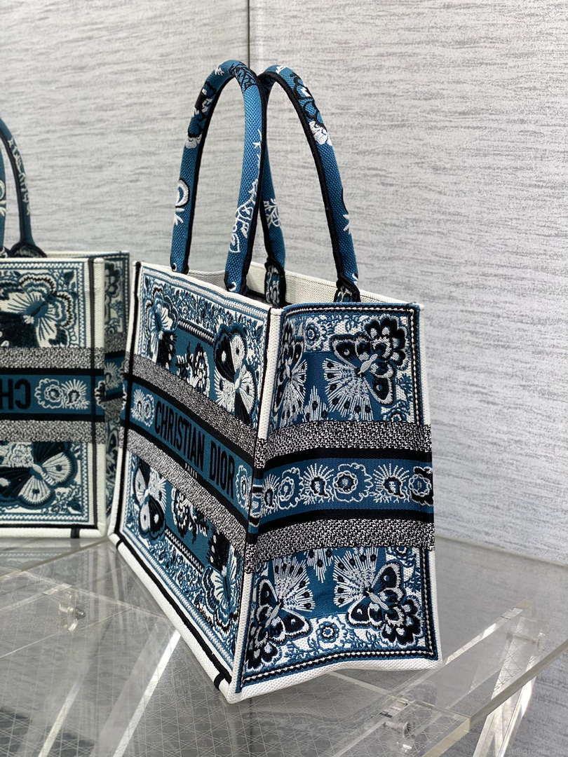 Dior M1296 Book Tote Medium Blue and White Butterfly Bandana Embroidery M094