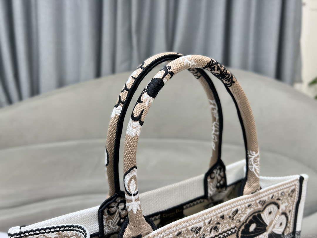 Dior M1296 Book Tote Medium Beige and White Butterfly Bandana Embroidery M095