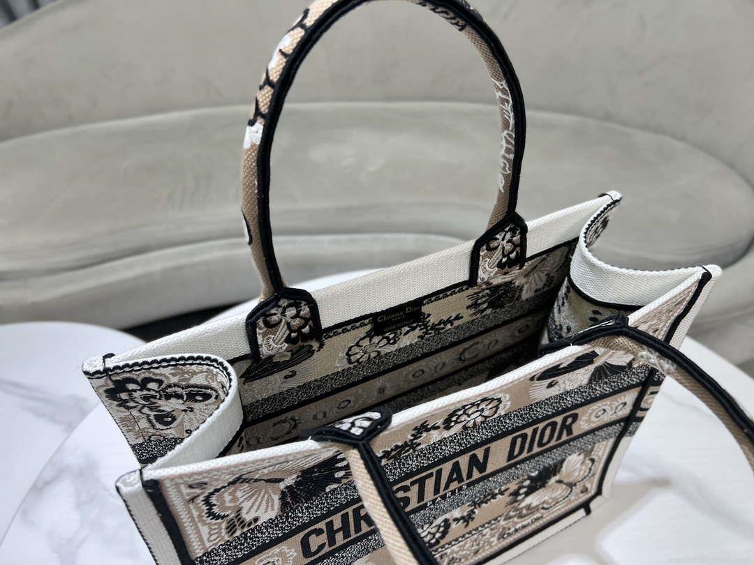 Dior M1296 Book Tote Medium Beige and White Butterfly Bandana Embroidery M095