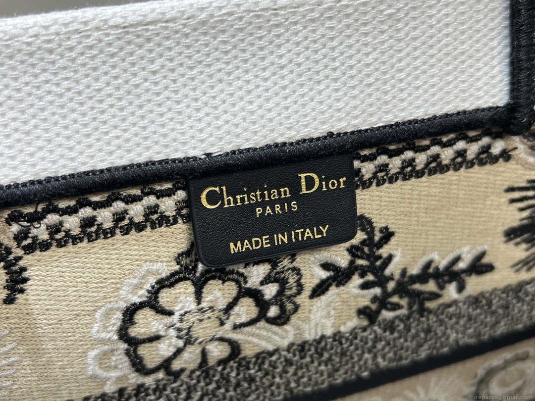 Dior M1296 Book Tote Medium Beige and White Butterfly Bandana Embroidery M095
