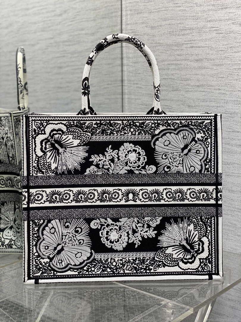 Dior M1286 Large Book Tote Black and White Butterfly Bandana Embroidery