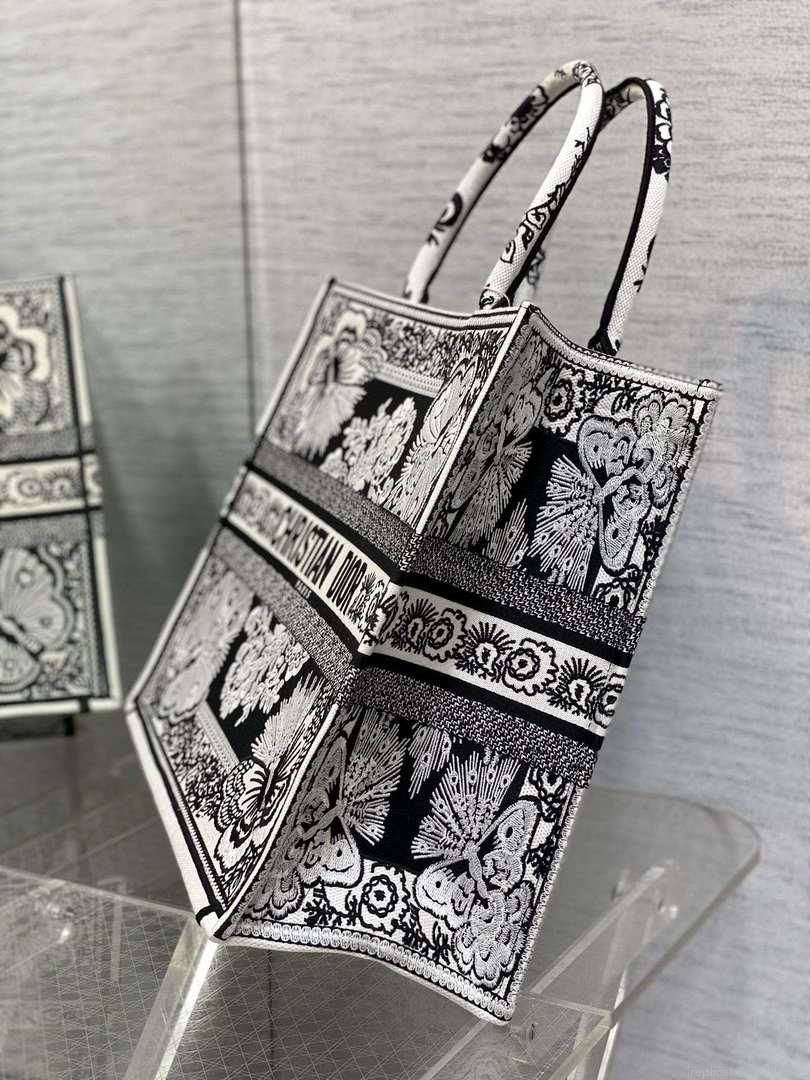 Dior M1286 Large Book Tote Black and White Butterfly Bandana Embroidery