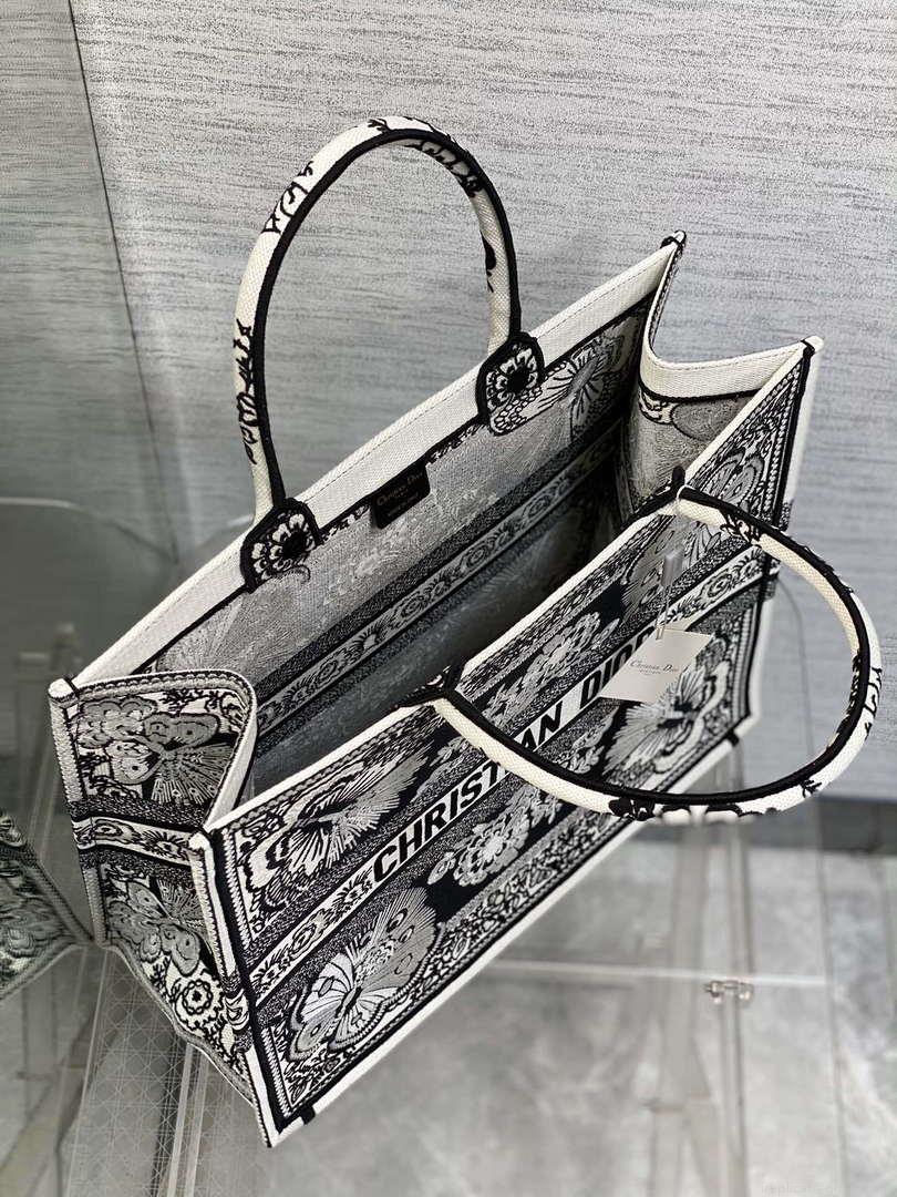 Dior M1286 Large Book Tote Black and White Butterfly Bandana Embroidery