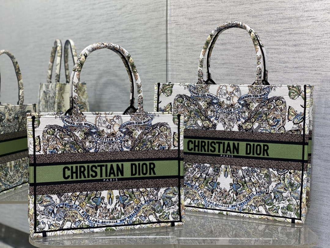 Dior M1296 Book Tote Medium Blue and White Butterfly Bandana Embroidery M098