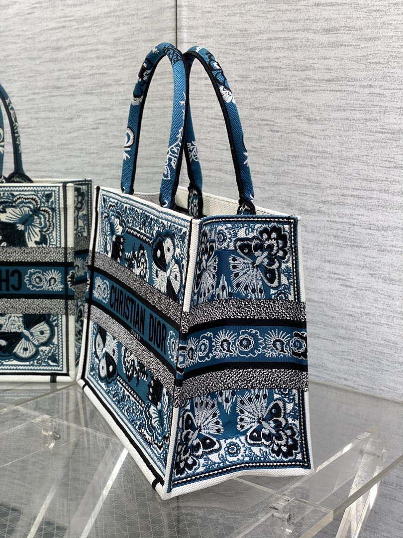 Dior M1296 Book Tote Medium Blue and White Butterfly Bandana Embroidery M099