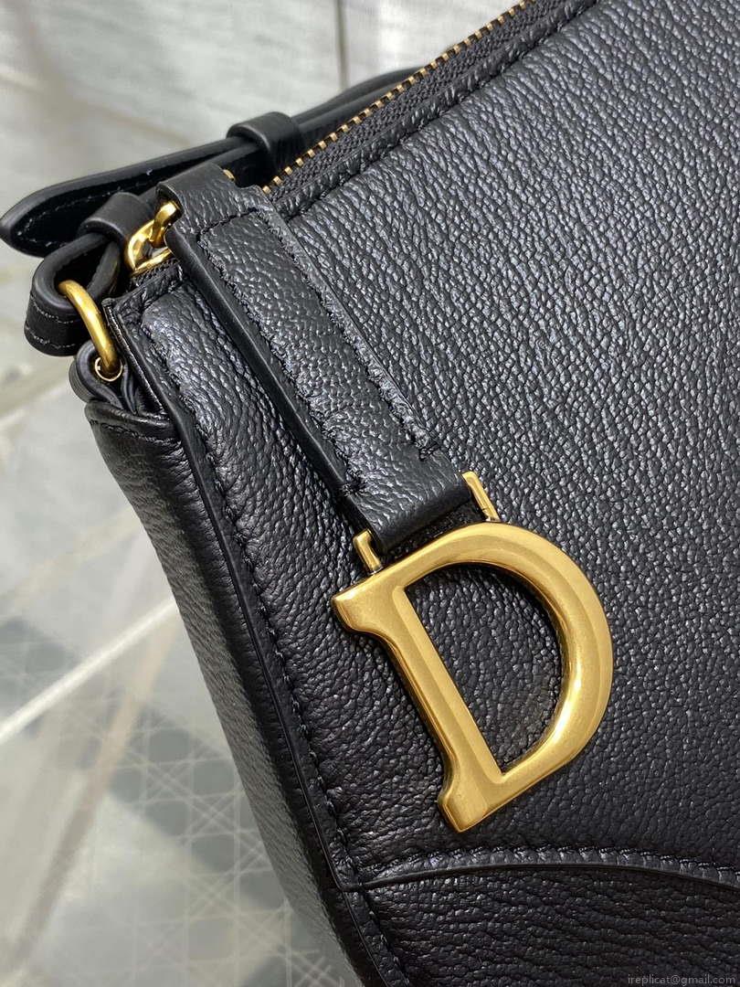 Dior M05909 Saddle Shoulder Pouch Black Goatskin