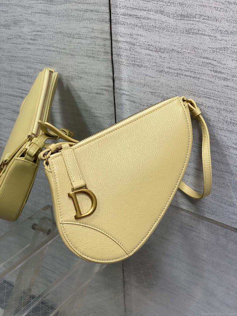 Dior M05909 Saddle Shoulder Pouch Pastel Yellow Goatskin