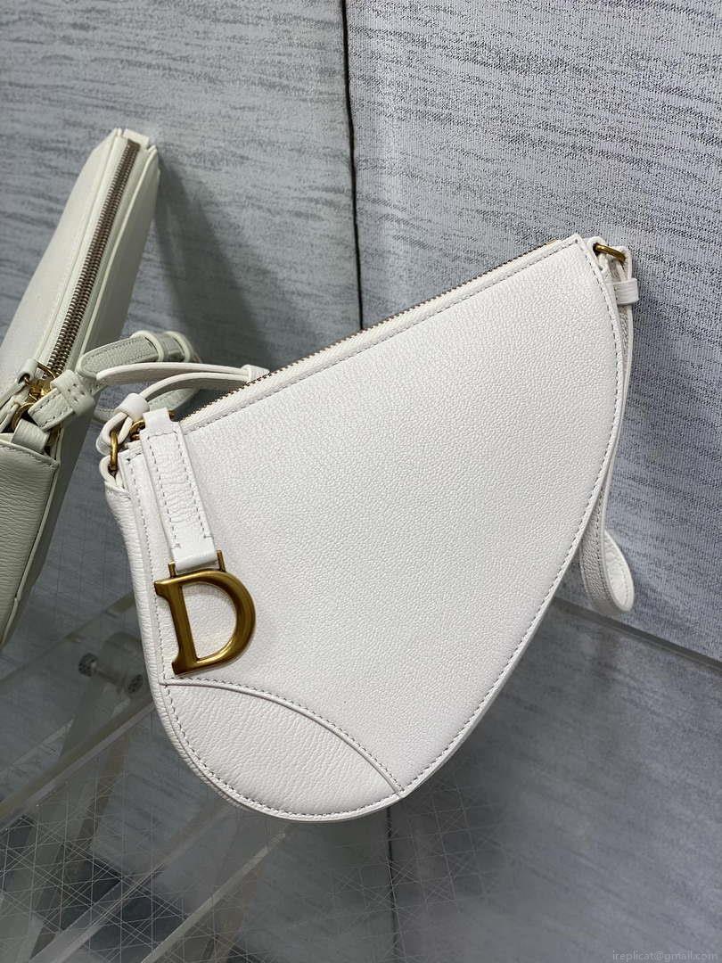 Dior M05909 Saddle Shoulder Pouch White Goatskin