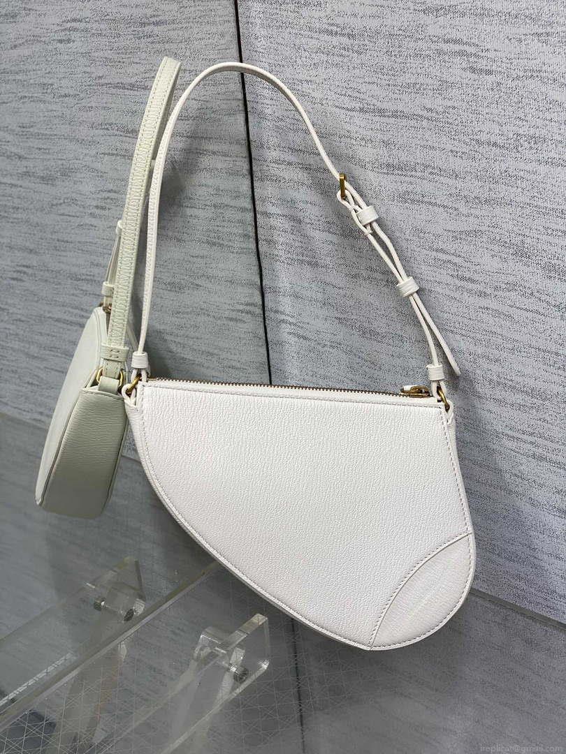 Dior M05909 Saddle Shoulder Pouch White Goatskin