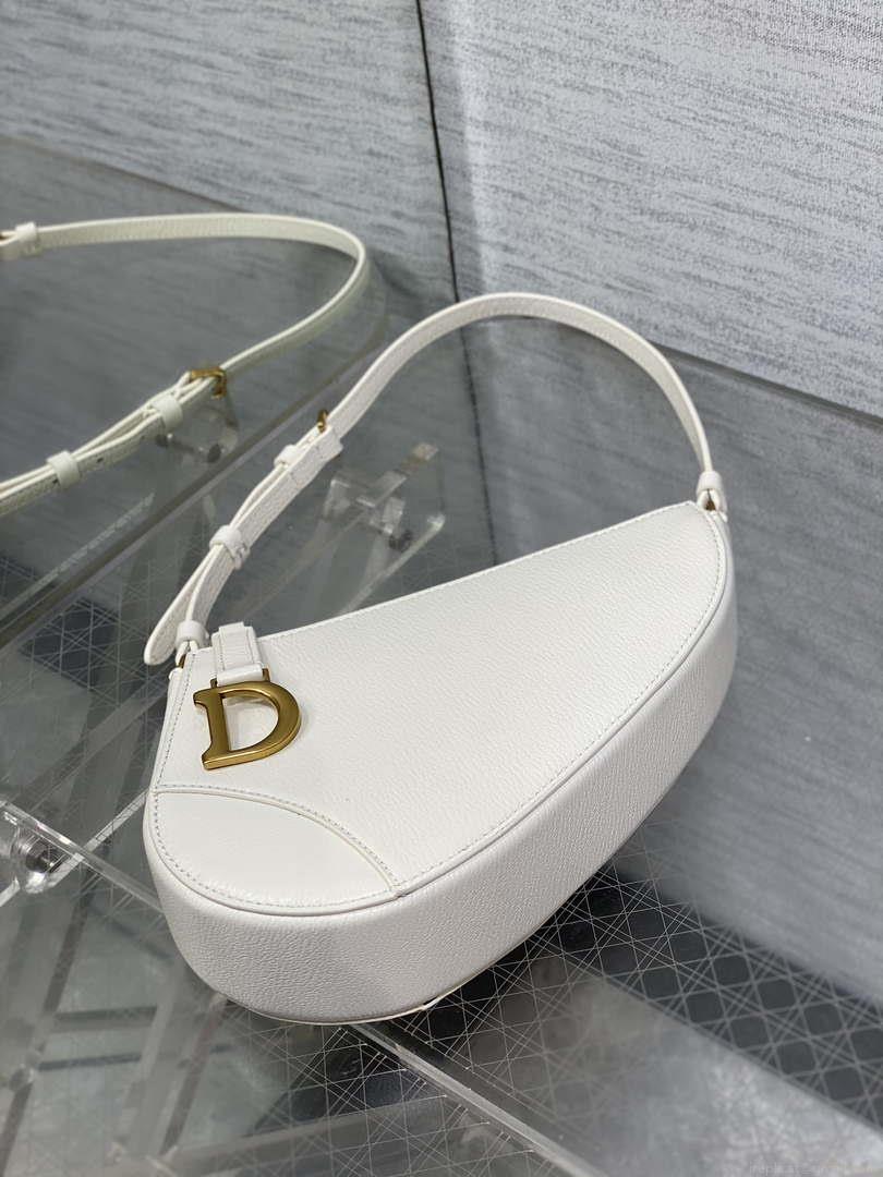 Dior M05909 Saddle Shoulder Pouch White Goatskin