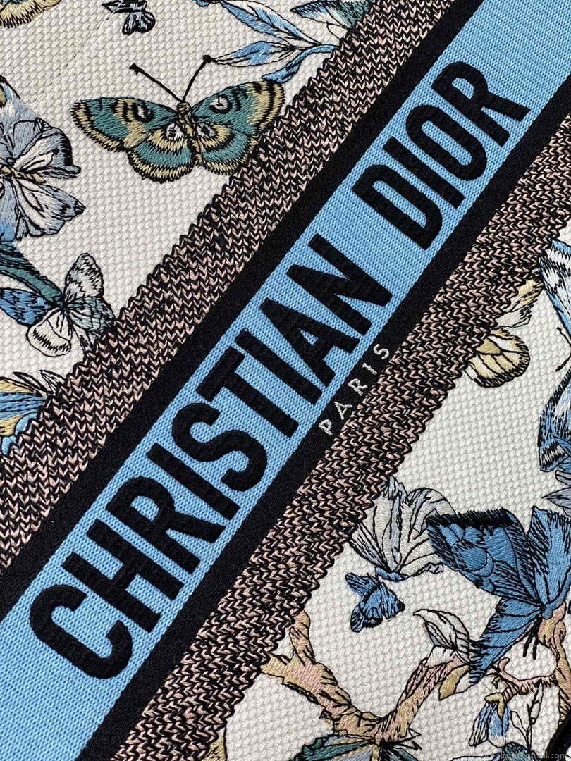 Dior M1296 Book Tote Medium White with Blue Butterfly Bandana Embroidery M104
