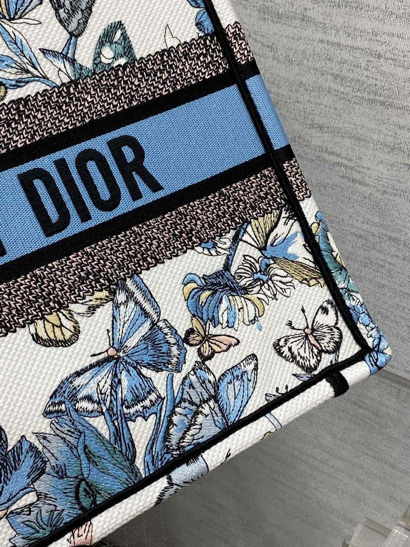 Dior M1296 Book Tote Medium White with Blue Butterfly Bandana Embroidery M104