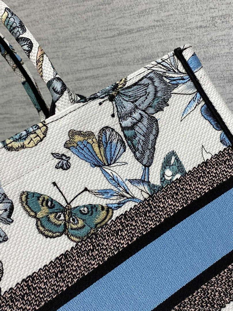 Dior M1296 Book Tote Medium White with Blue Butterfly Bandana Embroidery M104