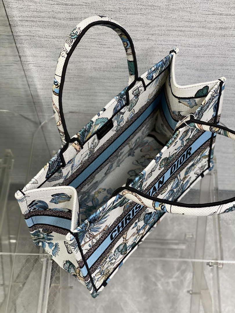 Dior M1296 Book Tote Medium White with Blue Butterfly Bandana Embroidery M104