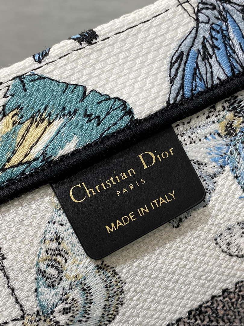 Dior M1296 Book Tote Medium White with Blue Butterfly Bandana Embroidery M104