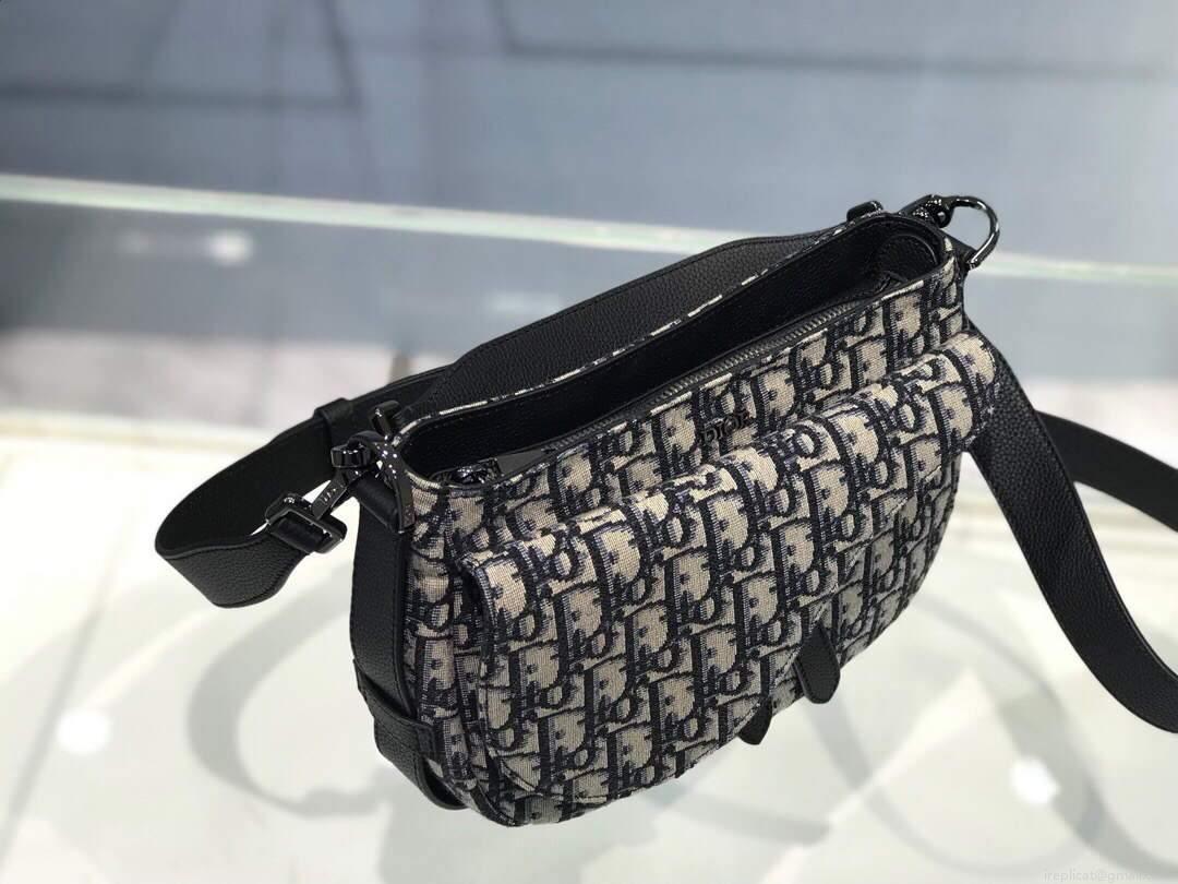 Dior M0446 Dior Saddle Bag Oblique Tote Shoulder Bag Grey Blue