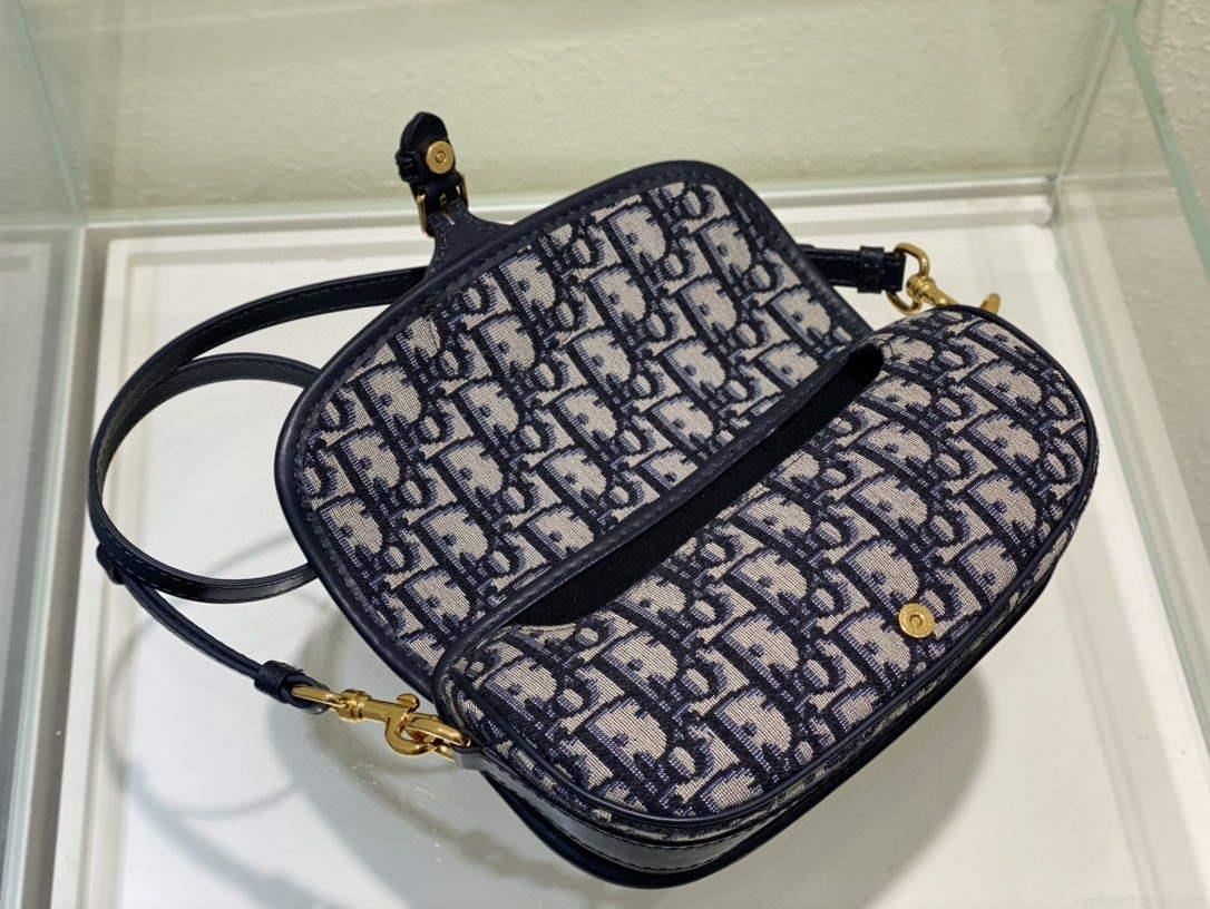Dior M9327 Bobby bag East West Oblique Jacquard Navy Blue Box Calfskin