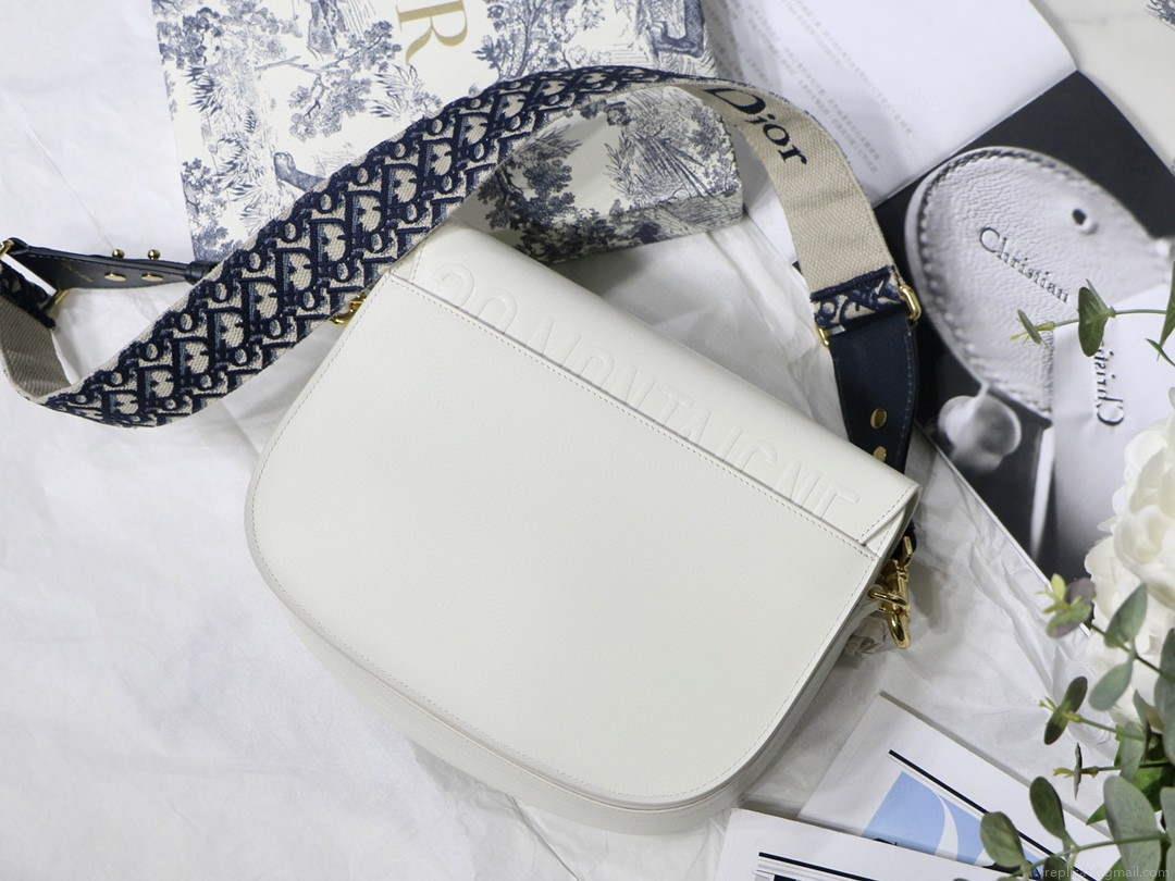 Dior M9320 Large Dior Bobby Bag Latte Box Calfskin With Blue Oblique Embroidered Strap
