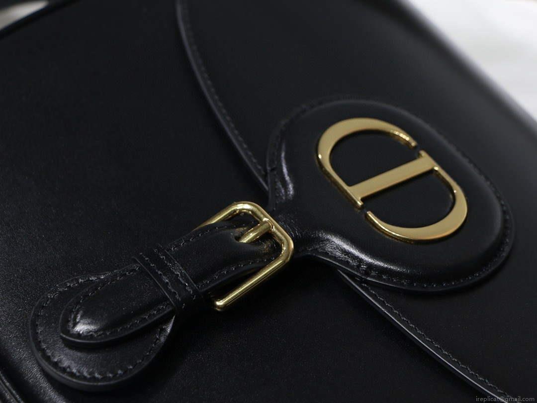 Dior M9320 Large Dior Bobby Bag Black Calfskin With Blue Oblique Embroidered Strap